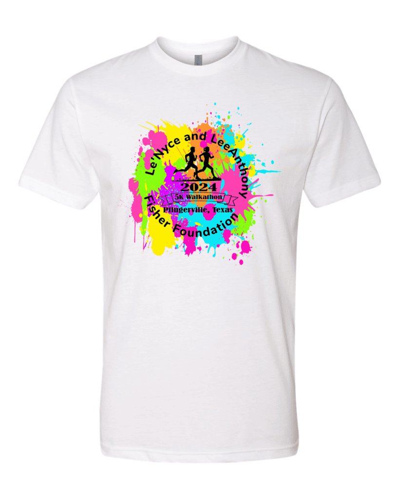 A white t-shirt with a colorful splash of paint.